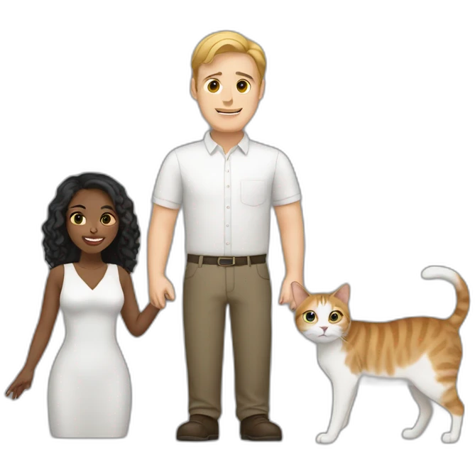 couple white man and black woman and a cat emoji