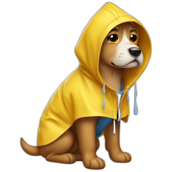 dog wearing a rain coat crying emoji