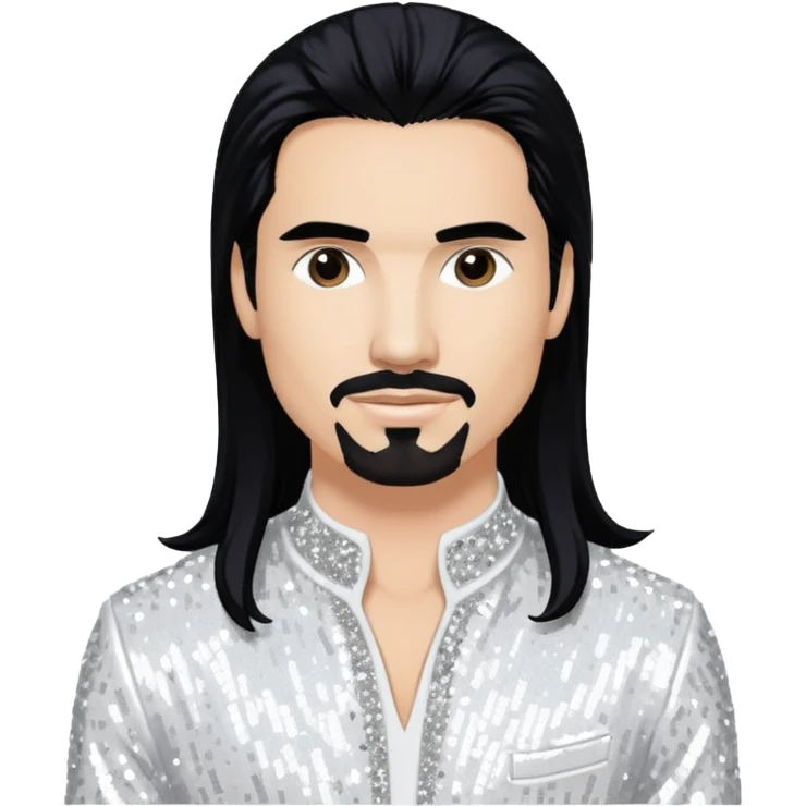 Kevin Richardson from Backstreet Boys with long black hair, white sequin outfit emoji