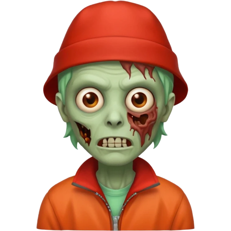 zombie in red hats orange jacket emoji