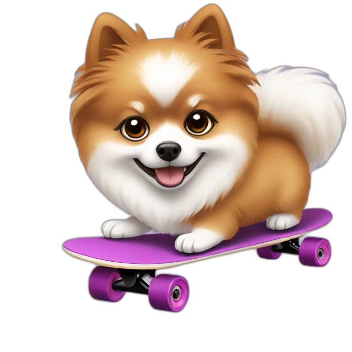 white brown pomeranian on a skateboard emoji