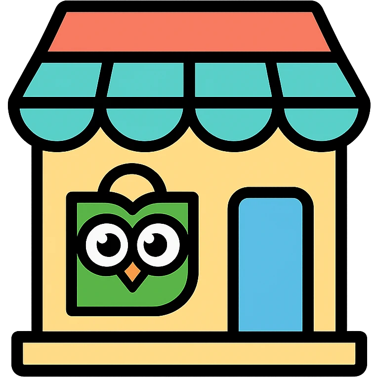 store with Tokopedia logo in pastel colors, colored icon style with black outline emoji