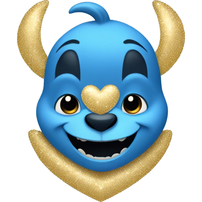 Blue heart with gold sparkles. Smiling stitch emoji