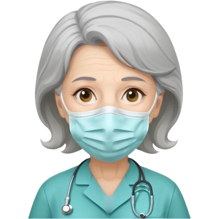 Old, female, wearing mask, solemn, nurse uniform
 emoji