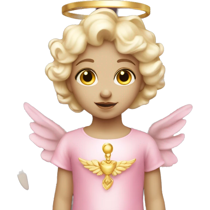 White skinned cherub angel with a pink dress and golden halo  emoji