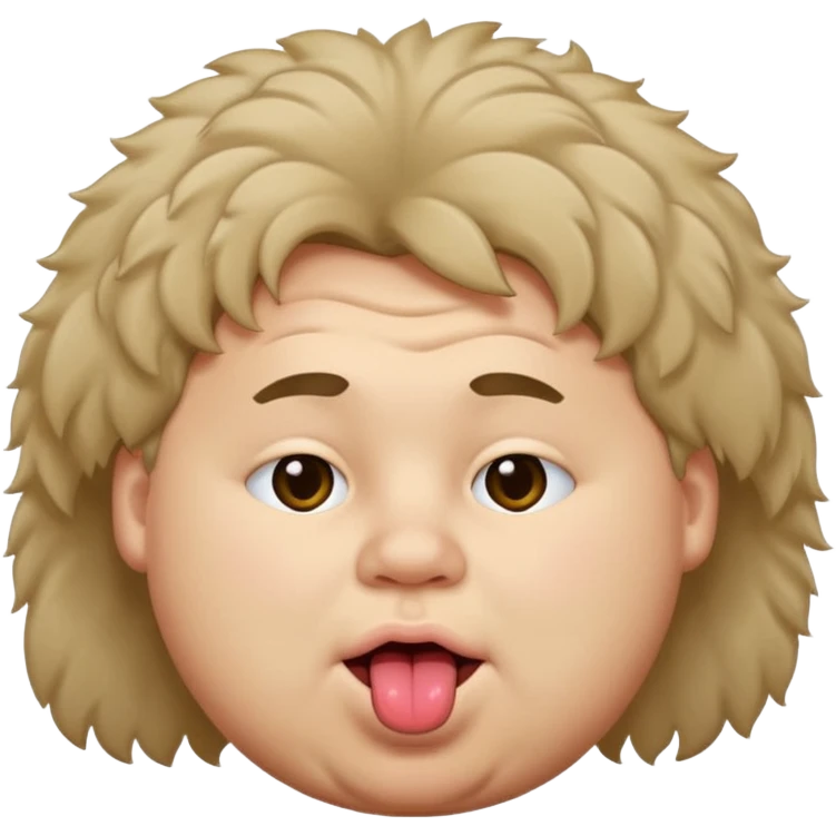 Fat teen from kosovo with flat and fluffy hair covering his forehead, with his tongue out emoji