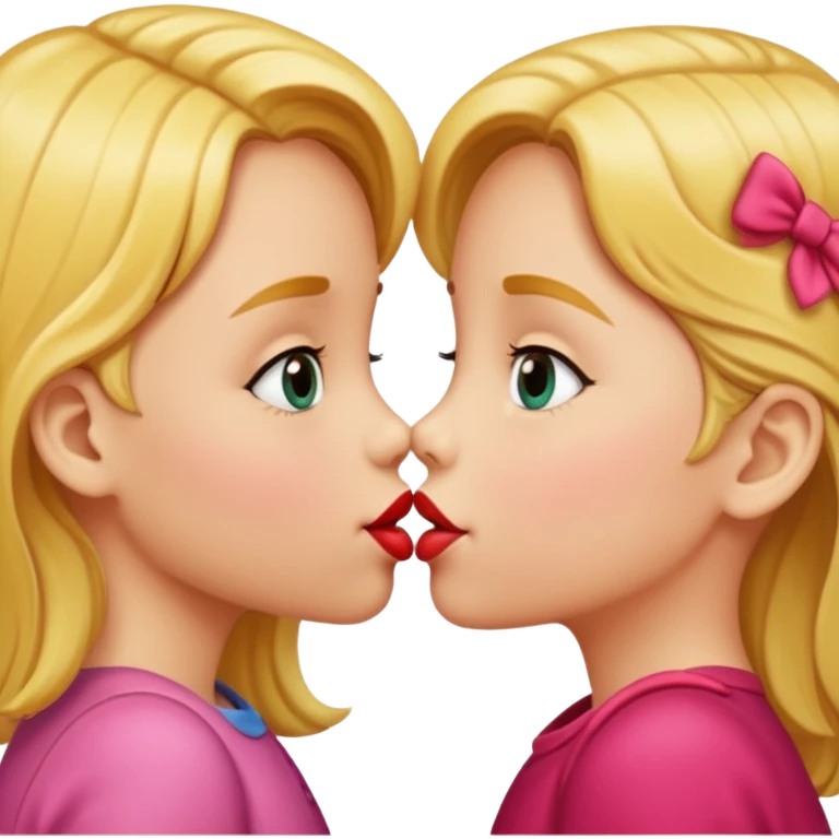 two 5 year old gals about to kiss on the lips, lips extremely close but not touching emoji