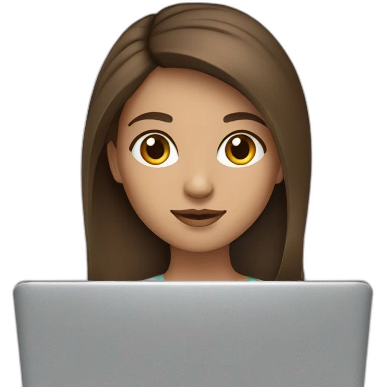 Beautiful programmer girl with brown hair working with MacBook emoji