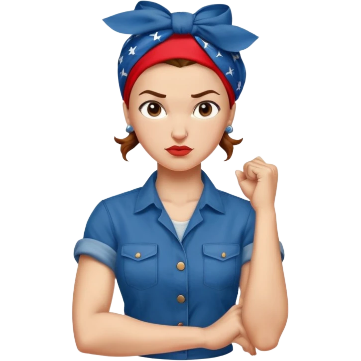 Rosie the Riveter, determined face, red bandana, blue shirt emoji