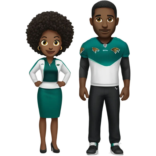 Black man and woman in Jacksonville Jaguar clothes  emoji