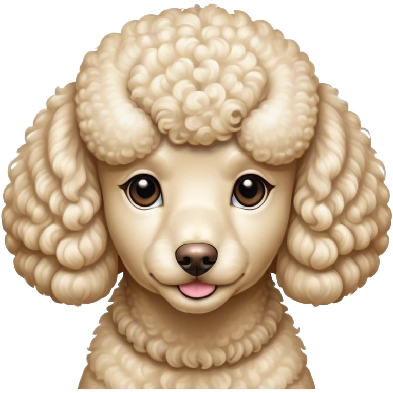 Cinematic Noble Cream Poodle Portrait Emoji, Poised and regal, with a refined, elegant build and a meticulously groomed, curly cream Fur, deep-set soulful warm eyes, Simplified yet sharp and sophisticated features, highly detailed, glowing with a soft, dignified glow, high shine, intelligent and graceful, stylized with an air of sophistication, focused and attentive, soft glowing outline, capturing the essence of a watchful and confident companion, so majestic it feels as though it could prance out of the screen with effortless authority! emoji