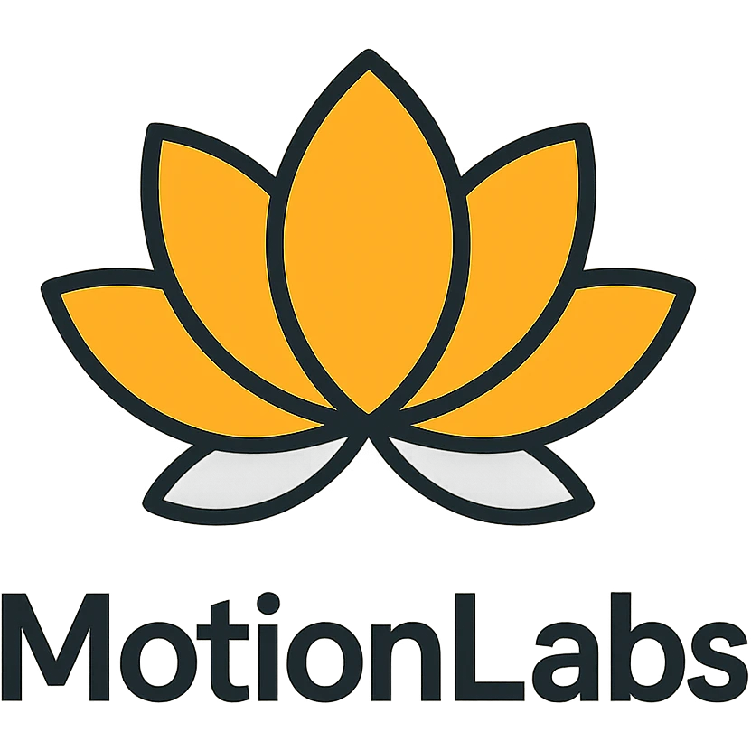 elegant logo for MotionLabs with lotus flower, colors #ffa31a, #808080, #292929 emoji