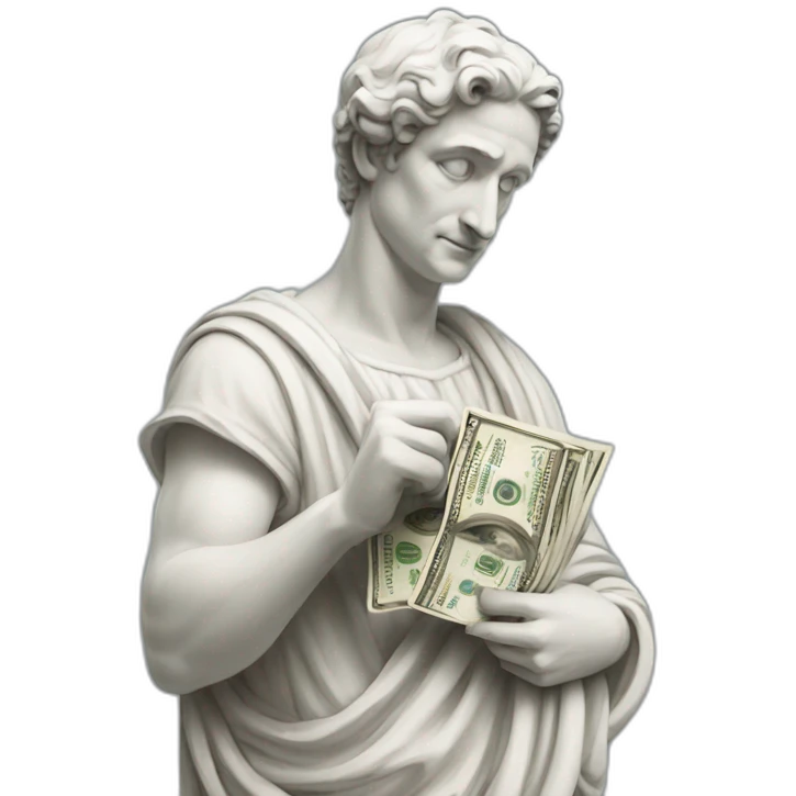 italian statue counting dollars emoji