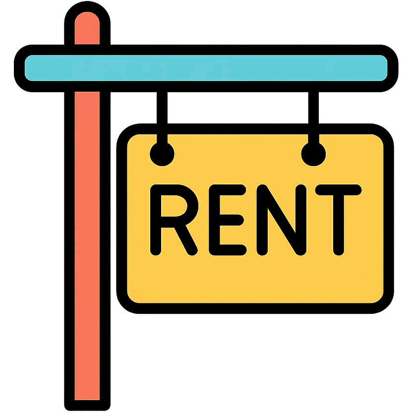 rent sign board icon with color outline, transparent background emoji