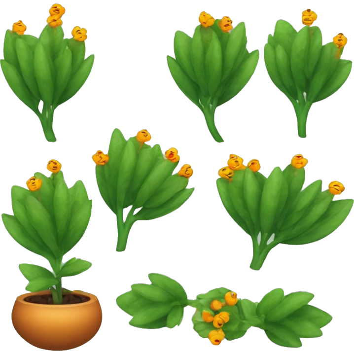 Create an emoji of a plant with a thin, slightly hairy green stem and oval, dark green, serrated leaves in opposite pairs. Add small greenish-yellow star-shaped flowers and round, reddish-orange berries at the leaf axils. emoji