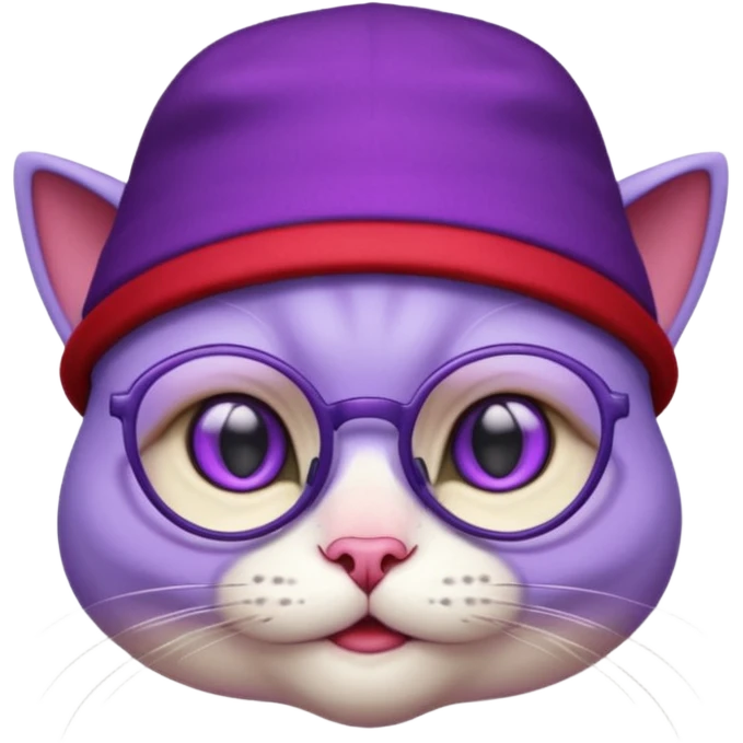 purple alien cat with no fur, and spectacles and red hat emoji