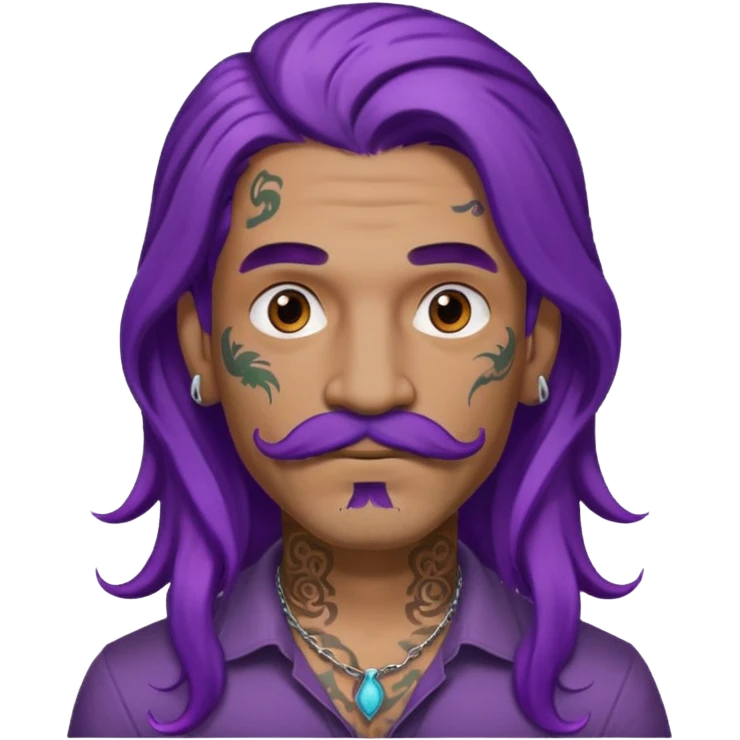  long purple haired man, mustached and face tattoes emoji