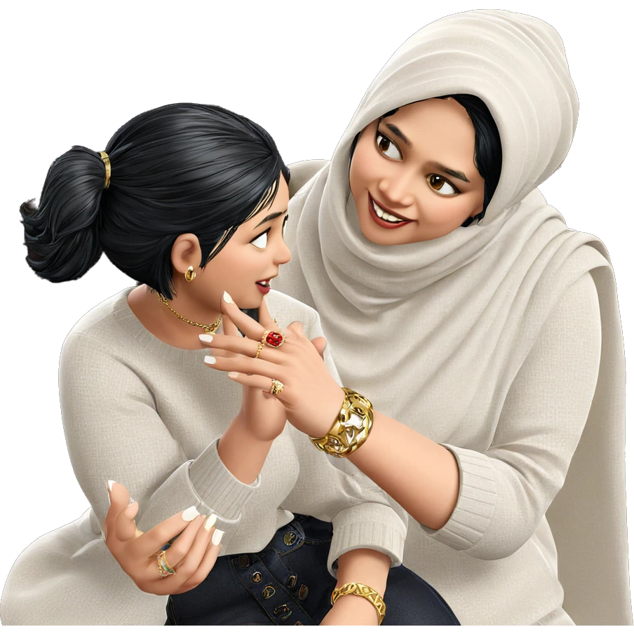 black haired girls in jewelry emoji
