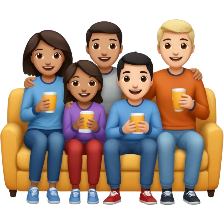 group of friends on couch having fun emoji