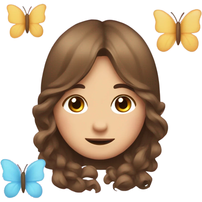 shy uwu  long brown hiar emojis with flower and butterfly emoji