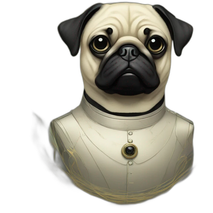A cyberpunk black pug in Art Nouveau style during 1910 emoji