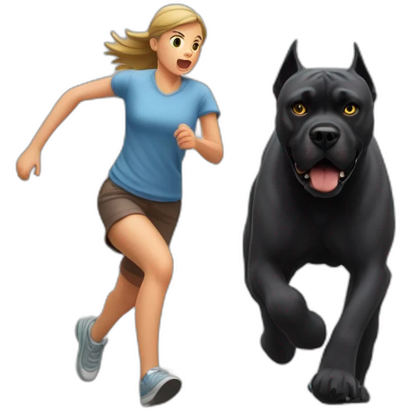 Cane Corso running behind a girl who is scared  emoji