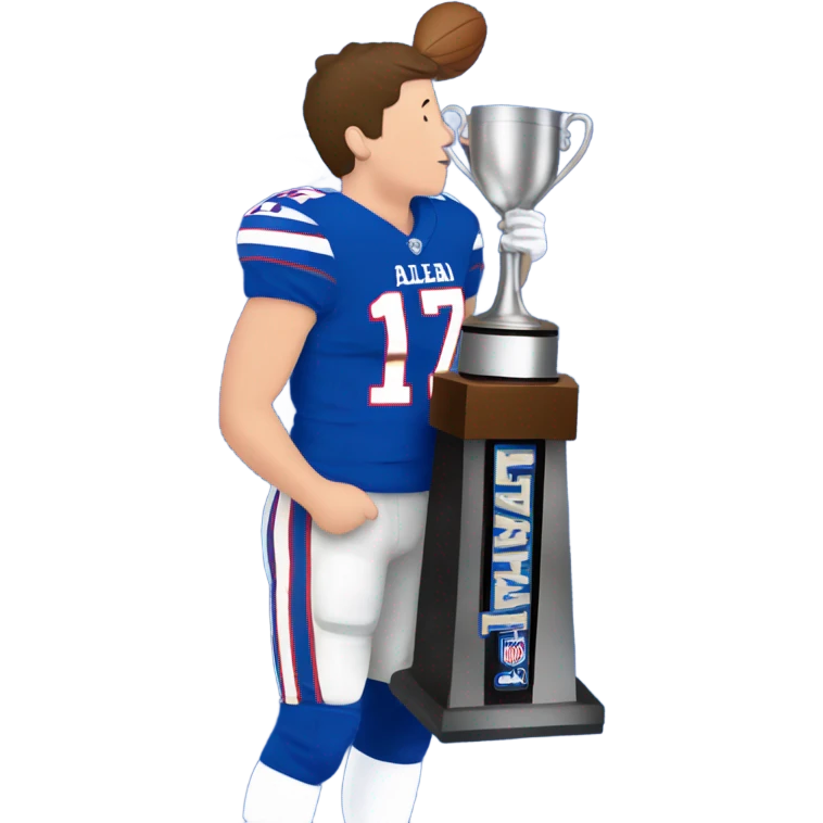 josh allen wearing a number 17 jersey and kissing a trophy  emoji