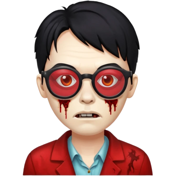zombie black hair with big red glasses emoji