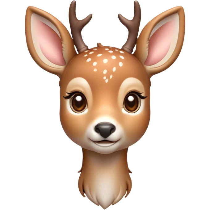 Cinematic Cute Deer Portrait Emoji, Head tilted playfully and inquisitively, showcasing a delicate coat speckled with subtle white spots and gentle earth tones, round, sparkling eyes filled with curious wonder, Simplified yet irresistibly adorable features, highly detailed, glowing with a warm, friendly glow, high shine, affectionate and graceful, stylized with a touch of woodland whimsy, bright and endearing, soft glowing outline, capturing the essence of a mischievous yet loving fawn, so playful it feels like it could skip out of the screen into your arms! emoji