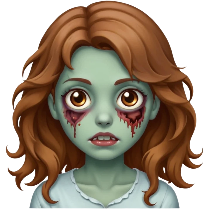 Emoji de garota zumbi bonita, cabelo ondulado castanho bem claro e olho castanho  emoji