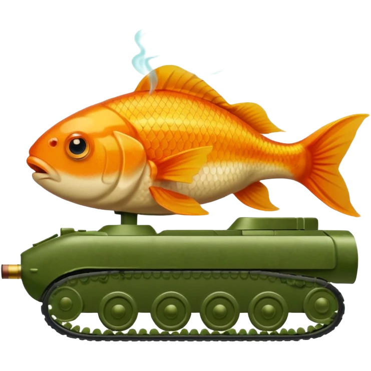 goldfish as tank commander in a green army tank, with a cigar, iOS emoji style emoji