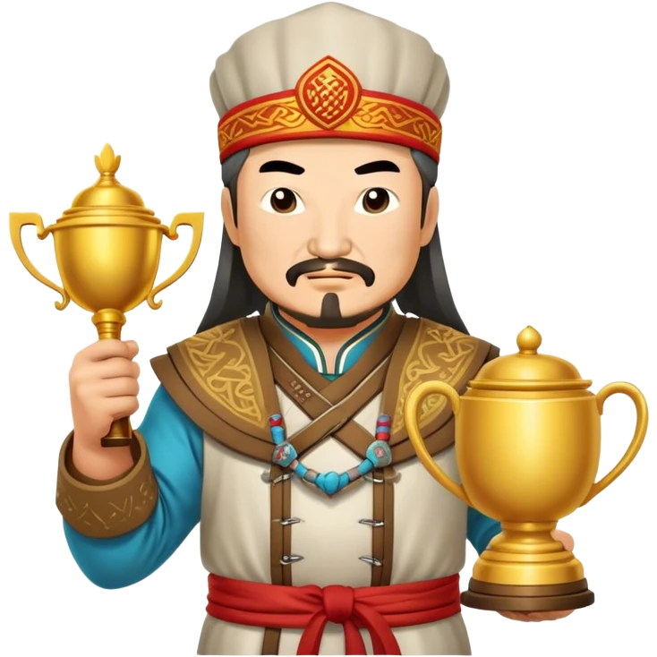 Genghis khan holds a trophy and with cook costume  emoji