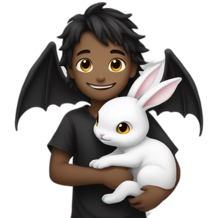 Toothless the dragon hugging a white bunny emoji