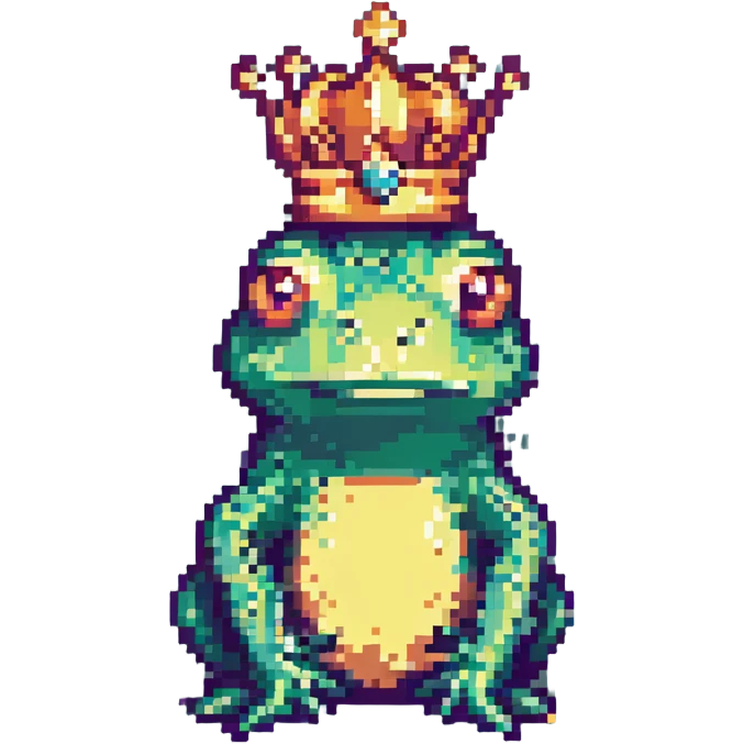 pixel art crowned frog retro video game look emoji