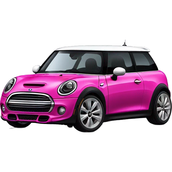 Black mini cooper, white roof, black doors, hot pink stripes emoji