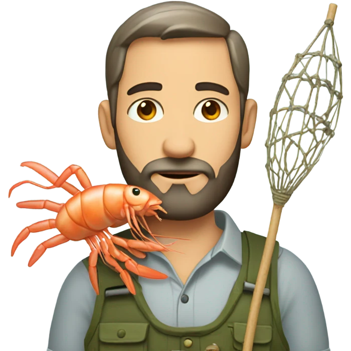 White Cajun man wearing a beard catching shrimps  emoji