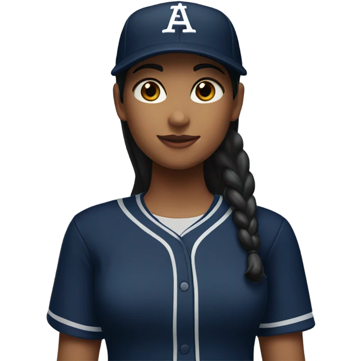 Black long hair girl wearing navy ballcap emblazoned with a G logo and baseball uniform emoji