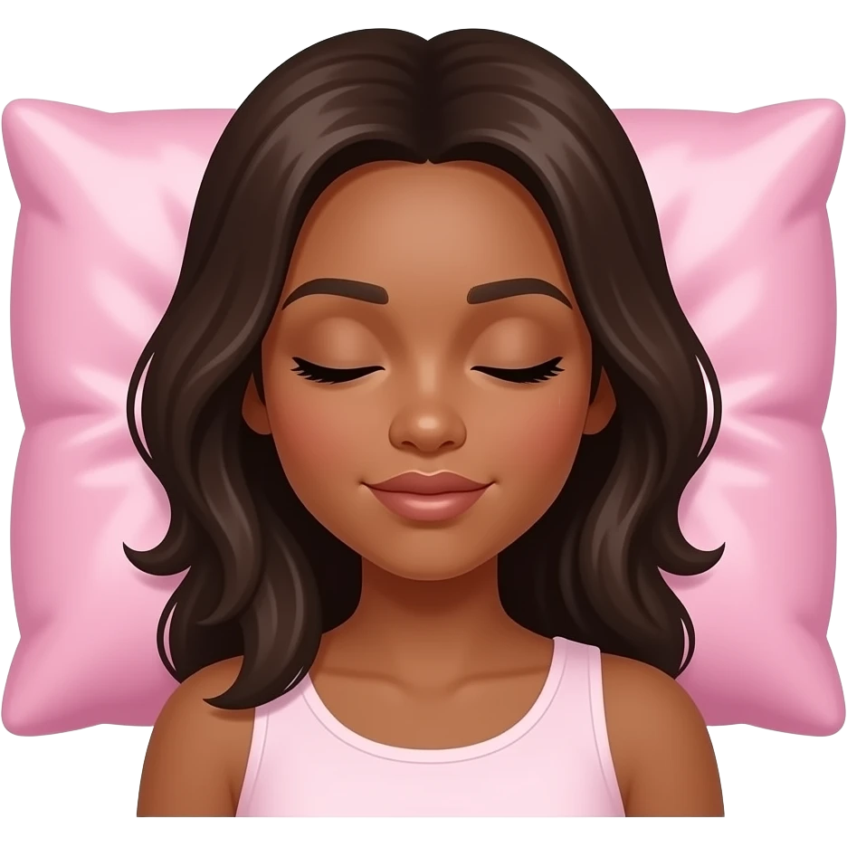 sleeping beauty african american woman with dark brown hair with a pink silk pillow emoji