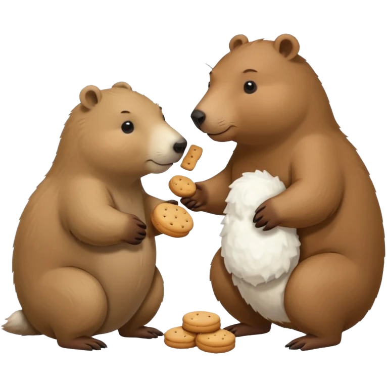 small capybara and a snow bear eating biscuits with each other emoji
