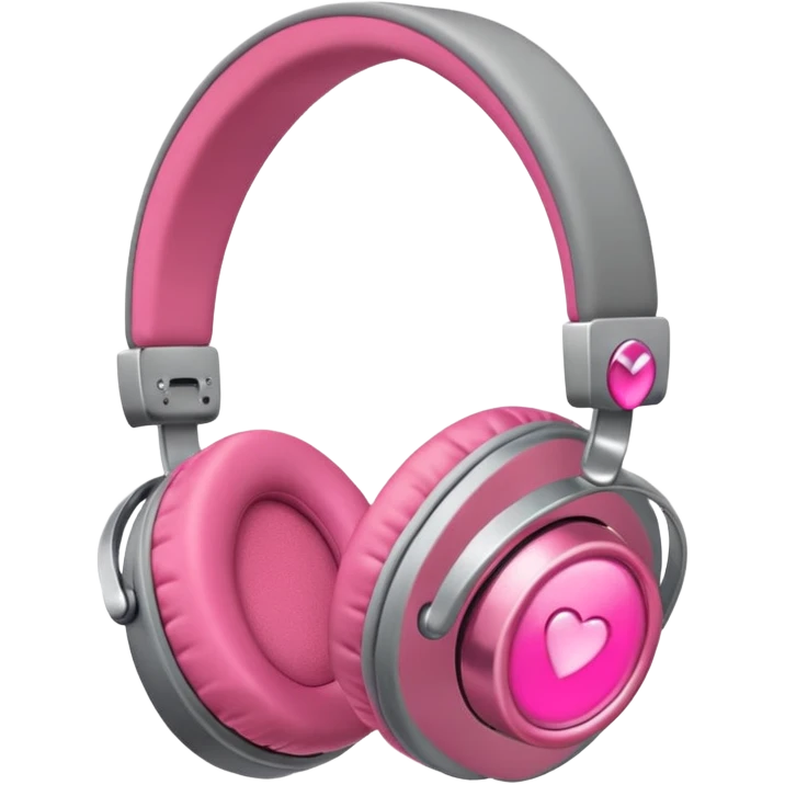 Auriculares cute color gris metal con moña rosa  emoji