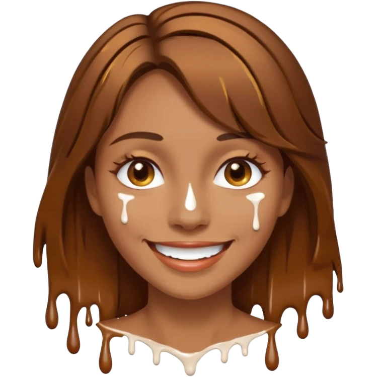 Brown Hair Woman , white paint , drip, face, happy emoji