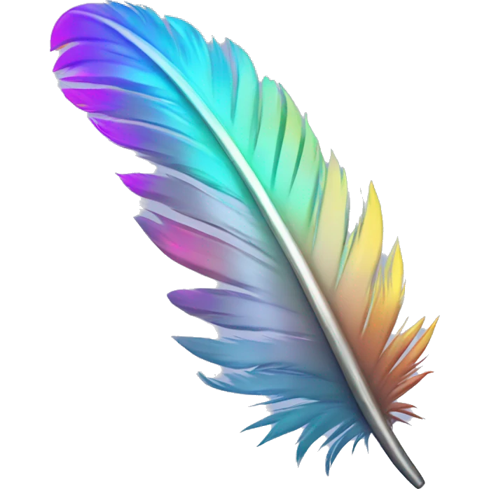 holographic feather with glowing tips and a soft gradient emoji