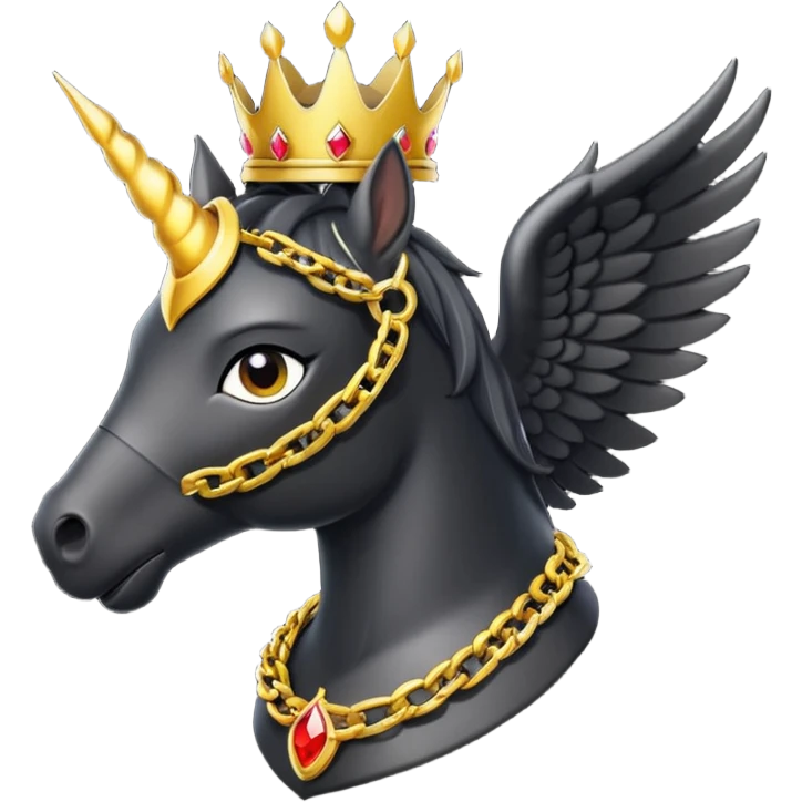 A fire black pegasus with golden chain in neck and crown in head emoji