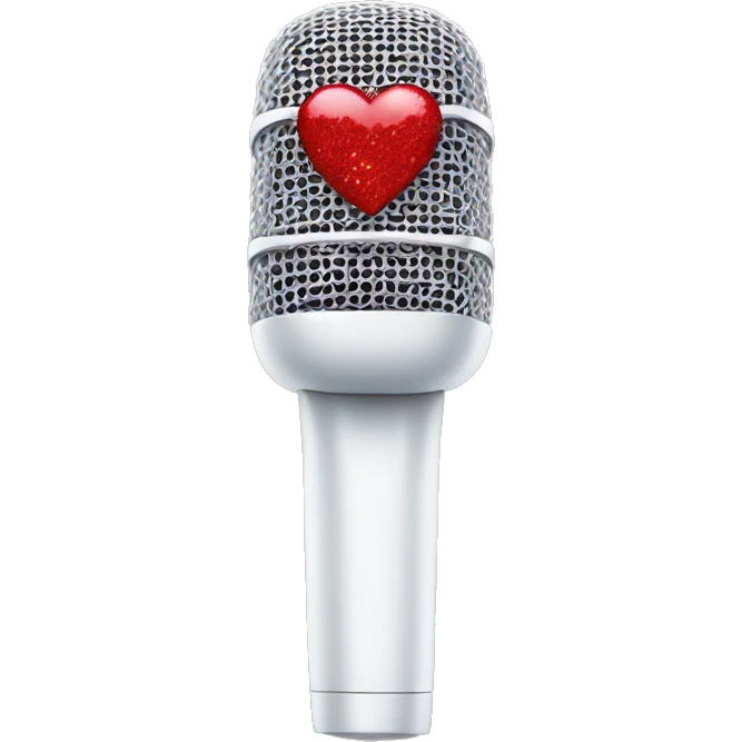 white microphone with red glitter heart on it  emoji