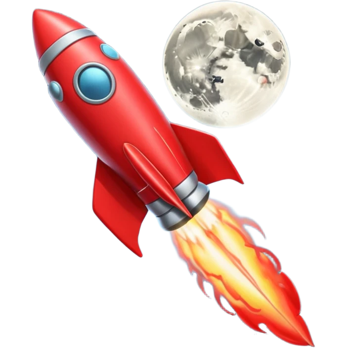 A tiny photorealistic red rocket with a heart emblem on it blasting toward a full moon. emoji