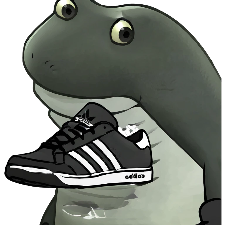 Un tiburon con zapatos negros adidas emoji