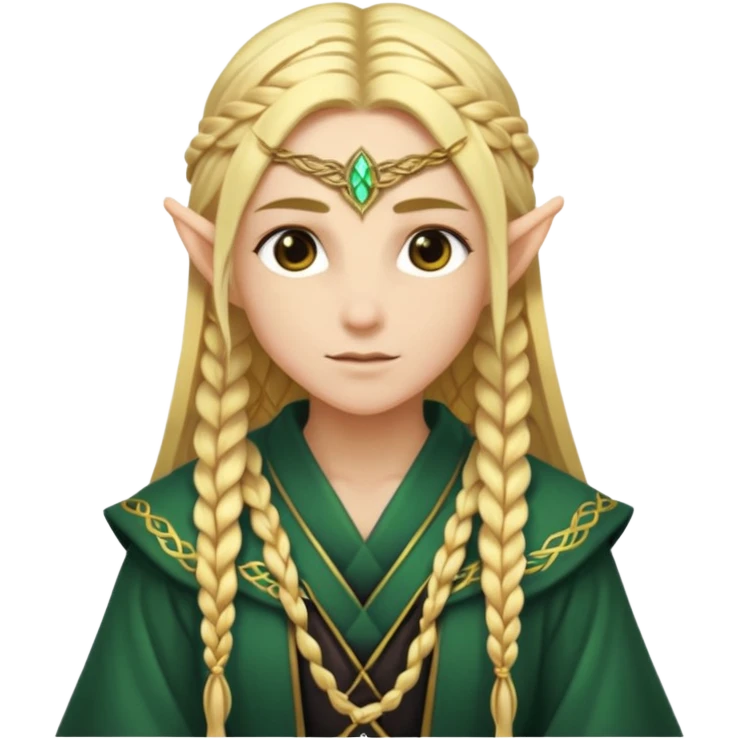 mystic elf, long golden braid, glowing runes on robe emoji
