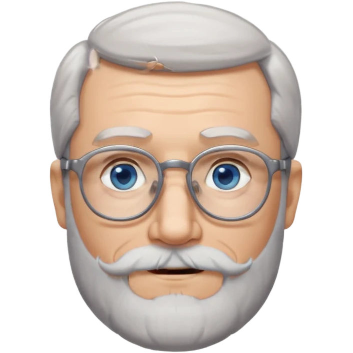 Create me an emoji of an old man. Gray really short size hair. Gray follow-up full beard. Squarer Glasses. Blue eyes. Little smile emoji