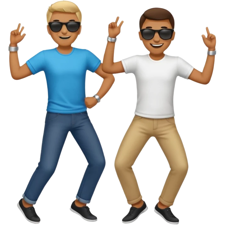 Two men standing back to back dancing emoji