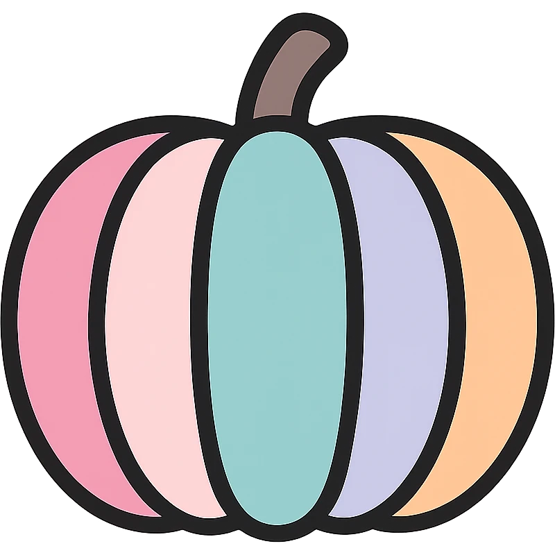 A pumpkin using colors dd9fb0, ffc6d3, a3bfc9, c4bee2, f1b091 emoji